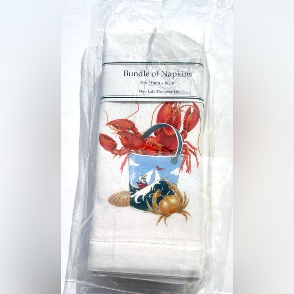 Mary Lake-Thompson Bundle of 6 Linen Lobster Bucket 18x18 Napkins New